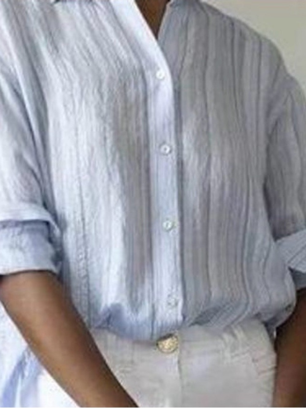 VINCE. Light Blue silky pinstripe Button-Down blouse Shirt GUC XXL WOMANS
